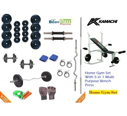 20 KG BODY MAXX PREMIUM HOME GYM PACKAGE + 5 IN 1 KAMACHI MULTI BENCH B-003